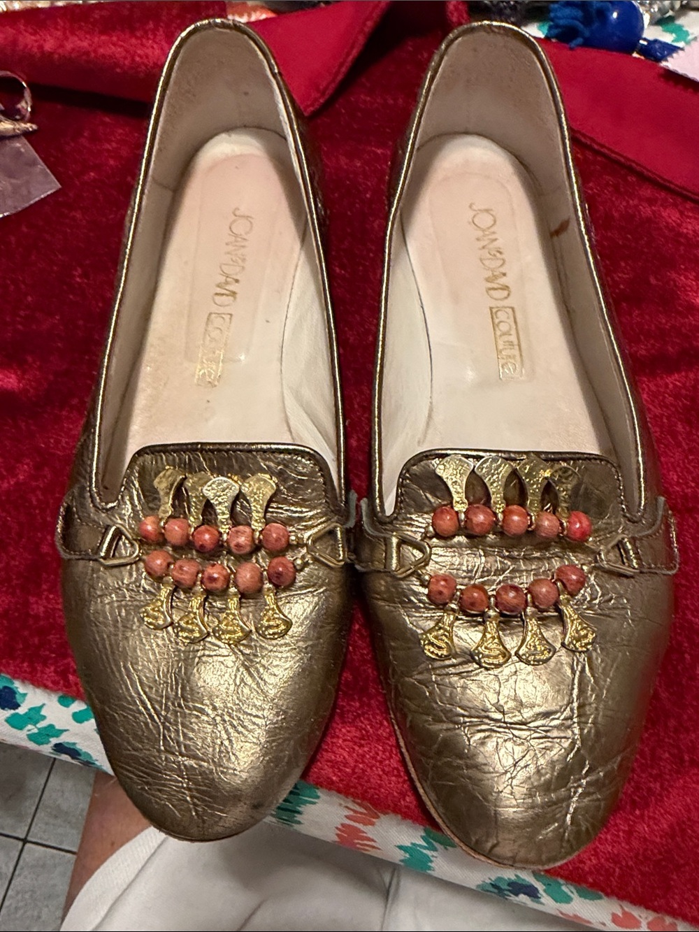 Vintage Joan & David couture Gold Embellished Women's Loafers size 7